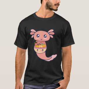 NIEDLICH Kawaii Axolotl Eat Ramen Japanisch Anime T-Shirt