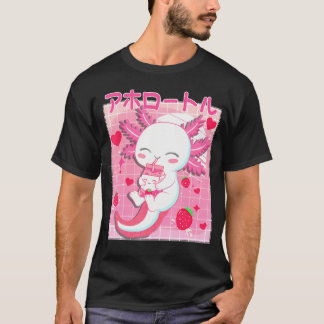 Niedlich Kawaii Axolotl Strawberry Milk Japanische T-Shirt