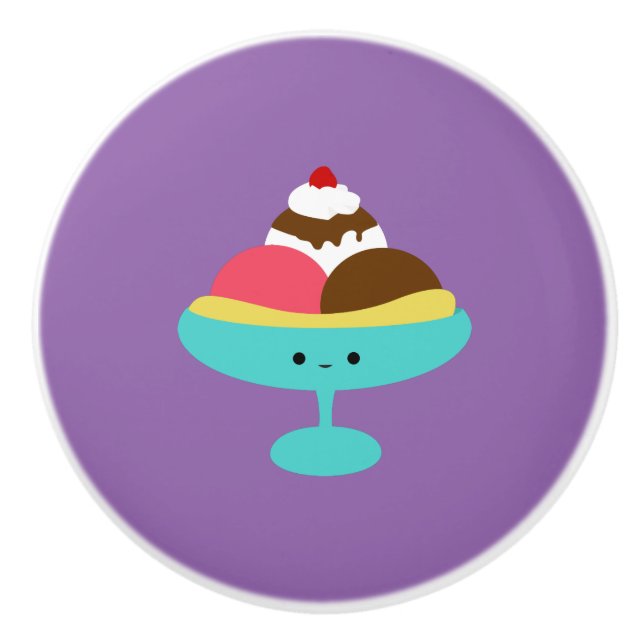Niedlich Kawaii Banana Split Keramikknauf (Vorderseite)