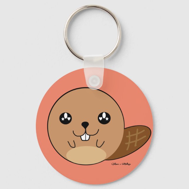 Niedlich Kawaii Beaver Animal Schlüsselanhänger (Vorderseite)