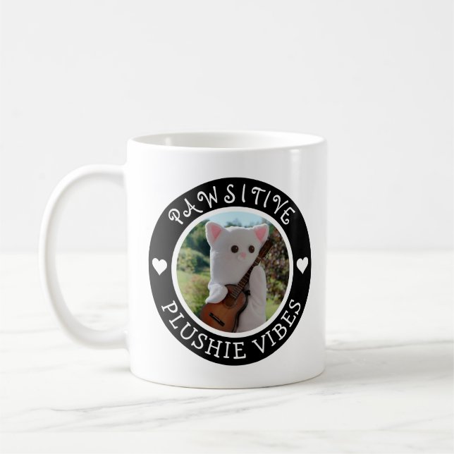Niedlich Kawaii Black Pawsitive Plushie Vibes Foto Kaffeetasse (Links)