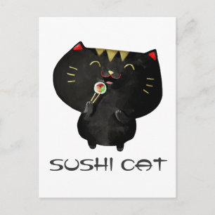 Niedlich Kawaii Black Sushi Cat Postkarte