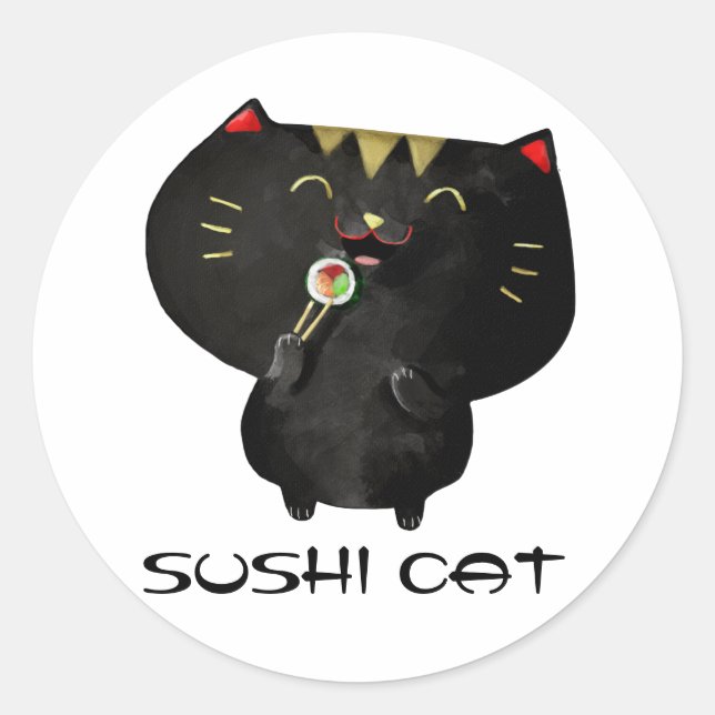Niedlich Kawaii Black Sushi Cat Runder Aufkleber (Vorderseite)