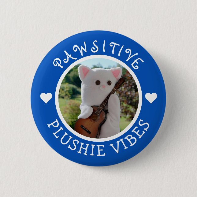 Niedlich Kawaii Blue Pawsitive Plushie Vibes Foto Button (Vorderseite)