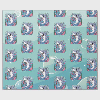 Niedlich Kawaii Boba Shark Ocean Vibes Muster Geschenkpapier