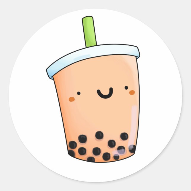 Niedlich Kawaii Boba Tea Runder Aufkleber (Vorderseite)