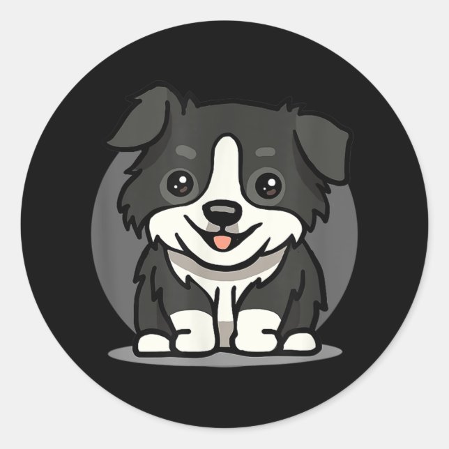 Niedlich Kawaii Border Collie Chibi Runder Aufkleber (Vorderseite)