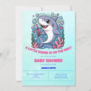 Niedlich Kawaii Bubble Tea Shark Baby Dusche Einladung