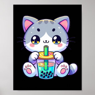 Niedlich Kawaii Bubble Teekatze Japanisch Kitten A Poster