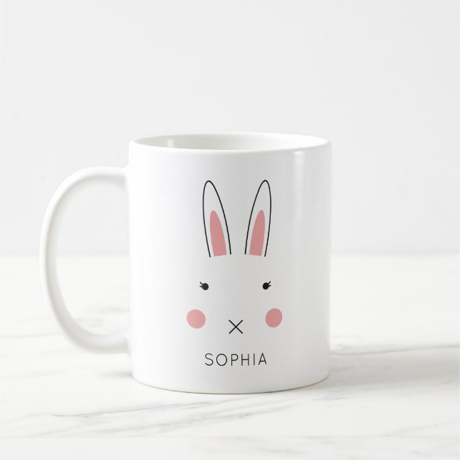 Niedlich Kawaii Bunny Face Individuelle Name Oster Kaffeetasse (Links)