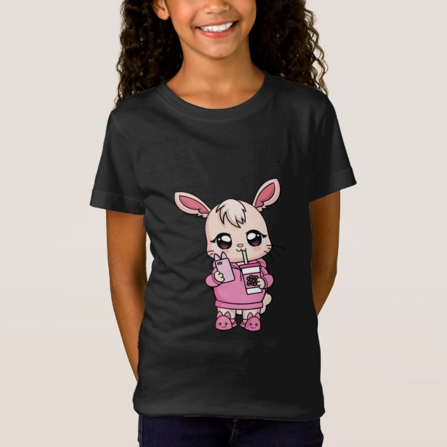 Niedlich Kawaii Bunny Pink Boba Rabbit Ostern Gesc T-Shirt (Vorderseite)