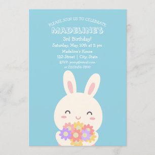 Niedlich Kawaii Bunny Rabbit & Blume Kindergeburts Einladung