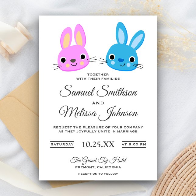 Niedlich Kawaii Bunny Rabbit Wedding Einladung (Von Creator hochgeladen)