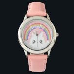 Niedlich Kawaii Bunny und Rainbow Personalisiert Armbanduhr<br><div class="desc">Niedliches kawaii flauschiges Hasen unter einem personalisierten Regenbogen.</div>