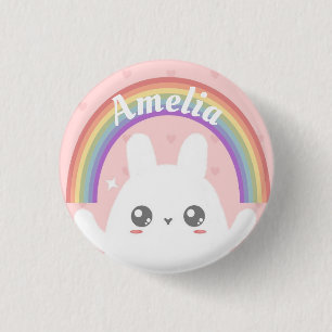 Niedlich Kawaii Bunny und Rainbow Personalisiert Button