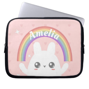 Niedlich Kawaii Bunny und Rainbow Personalisiert Laptopschutzhülle