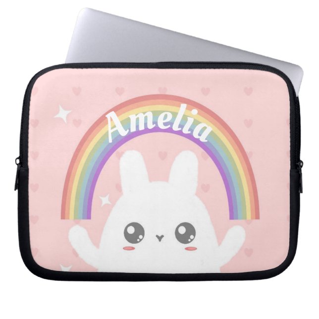 Niedlich Kawaii Bunny und Rainbow Personalisiert Laptopschutzhülle (Vorderseite)