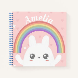 Niedlich Kawaii Bunny und Rainbow Personalisiert Notizbuch