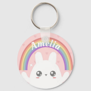 Niedlich Kawaii Bunny und Rainbow Personalisiert Schlüsselanhänger