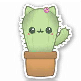 Niedlich Kawaii Cartoon Cat Cactus Aufkleber