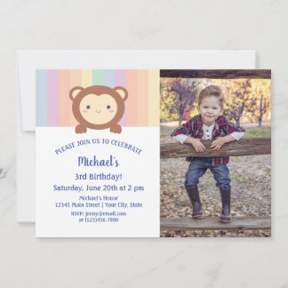 Niedlich Kawaii Cartoon Monkey Kindergeburtstag Fo Einladung