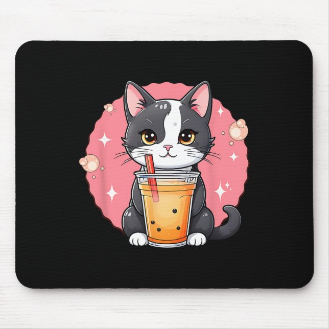 Niedlich Kawaii Cat Boba Tea Japanischer Stil Tuxe Mousepad (Vorne)