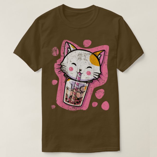 Niedlich Kawaii Cat Bubble Tee Japanisch Anime Fra (Design vorne)