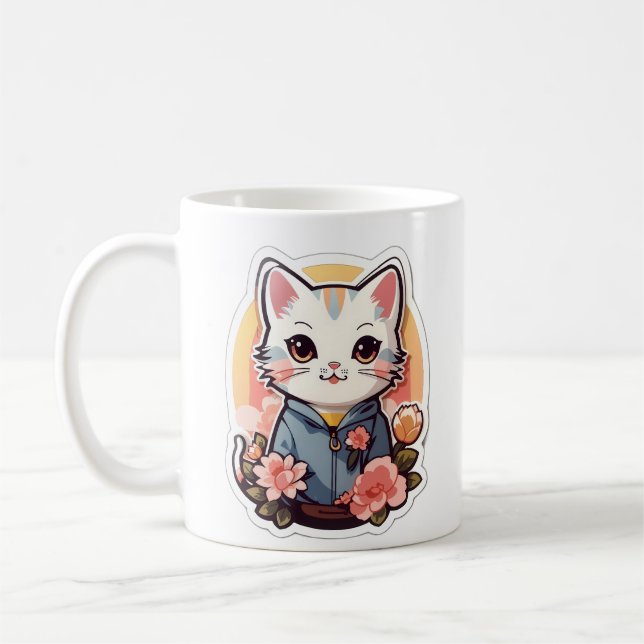 Niedlich Kawaii Cat Graphic Kaffeetasse (Links)