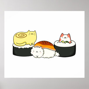 Niedlich Kawaii Cat-lifornia Sushi Roll Poster