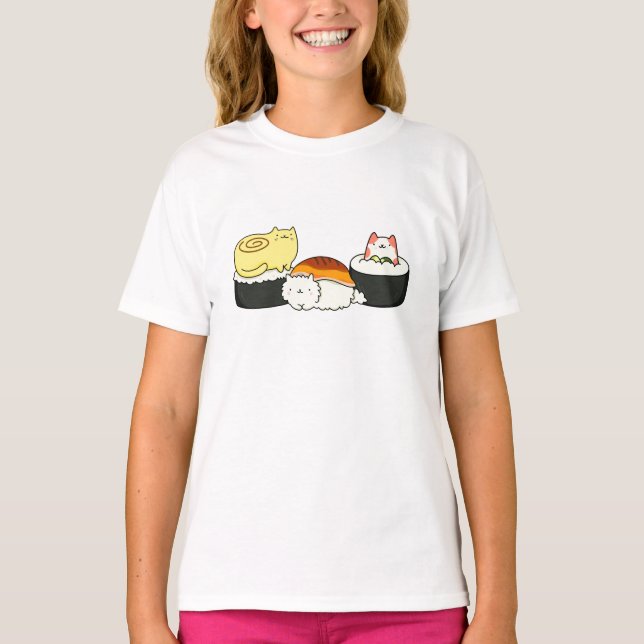 Niedlich Kawaii Cat-lifornia Sushi Roll T-Shirt (Vorderseite)