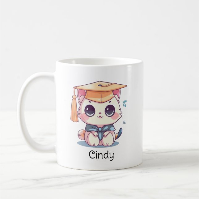 Niedlich Kawaii Cat Personalisierter Abschluss Kaffeetasse (Links)