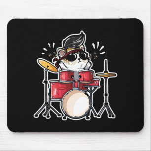 Niedlich Kawaii Cat Playing Drums Trommler Katzen  Mousepad