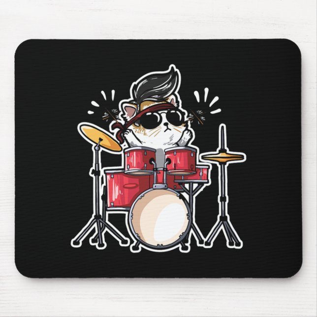 Niedlich Kawaii Cat Playing Drums Trommler Katzen  Mousepad (Vorne)