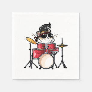 Niedlich Kawaii Cat Playing Drums Trommler Katzen  Serviette