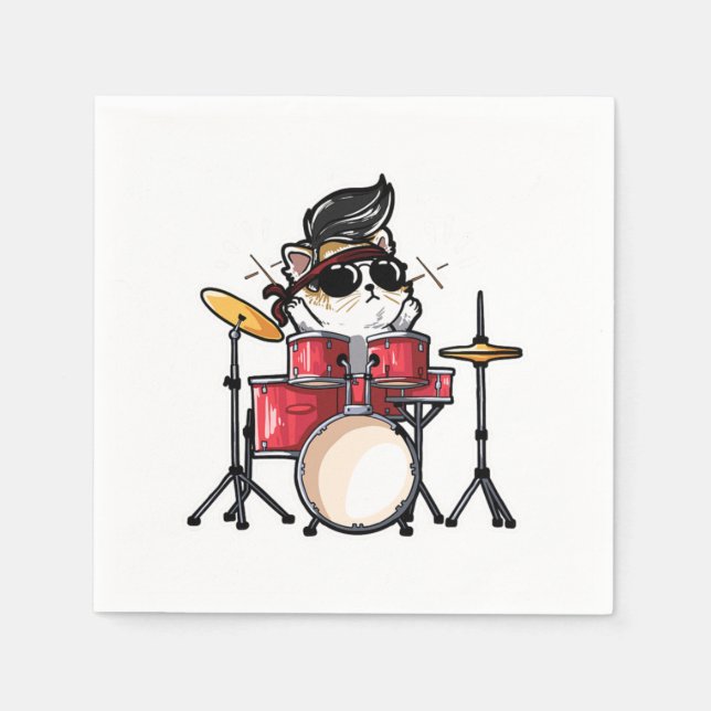 Niedlich Kawaii Cat Playing Drums Trommler Katzen  Serviette (Vorderseite)