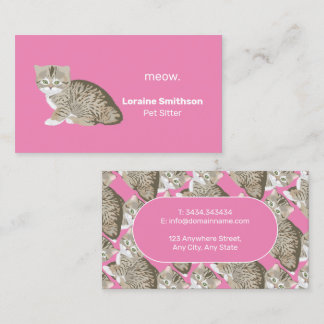 Niedlich Kawaii Cat Sitter Pink Visitenkarte
