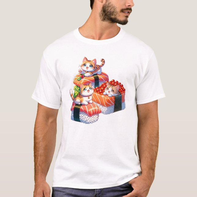 Niedlich Kawaii Cat Sushi Lover Japanisch T-Shirt (Vorderseite)