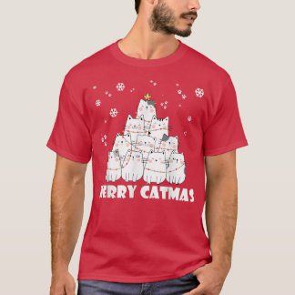 Niedlich Kawaii Cat Tree Merry Xmas 2022 Feline Ow T-Shirt