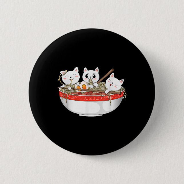 Niedlich Kawaii Cats Ramen Noodles Anime Japanisch Button (Vorderseite)