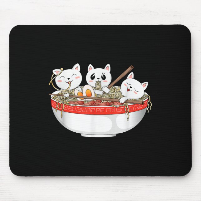 Niedlich Kawaii Cats Ramen Noodles Anime Japanisch Mousepad (Vorne)
