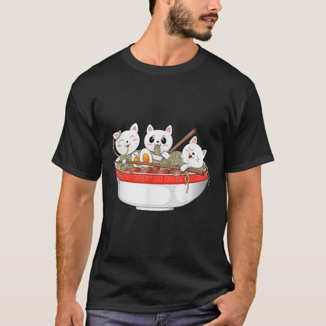 Niedlich Kawaii Cats Ramen Noodles Anime Japanisch T-Shirt (Vorderseite)