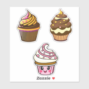Niedlich Kawaii Chibi Cupcakes Aufkleber