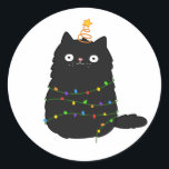 Niedlich Kawaii Christmas Cat Runder Aufkleber<br><div class="desc">Niedliche Kawaii Weihnachtskatze. Perfektes kawaii Geschenk für Familien und Freunde,  die Weihnachten,  Katzen und niedliche kawaii Sachen Liebe.</div>