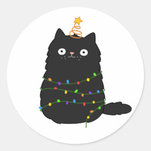 Niedlich Kawaii Christmas Cat Runder Aufkleber