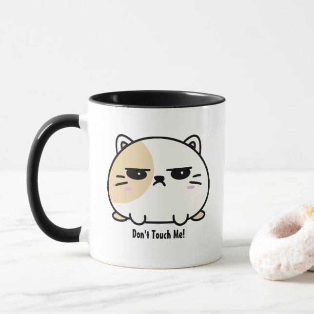 Niedlich Kawaii Chubby Angry Mochi Cat Tasse (Mit Donut)