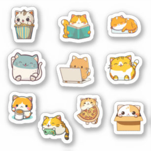 Niedlich Kawaii Chubby Cat Sticker Bundle