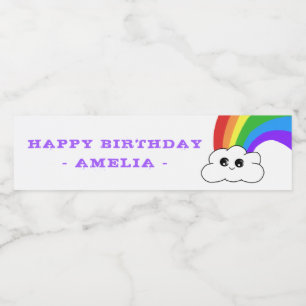 Niedlich Kawaii Cloud Rainbow Kid`s Geburtstag Wasserflaschenetikett