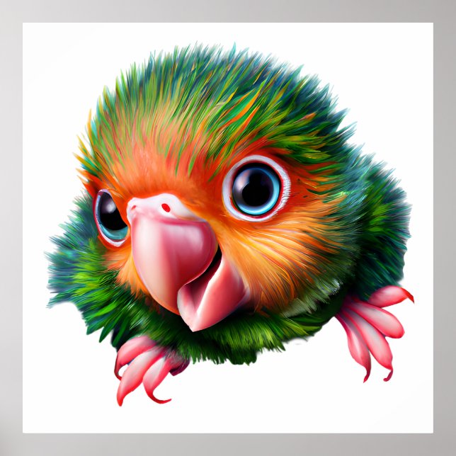 Niedlich Kawaii Colorful Baby Parrot Poster (Vorne)