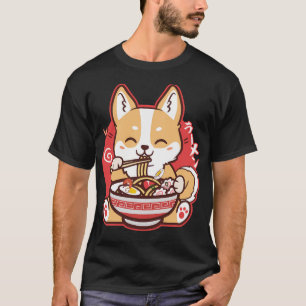 Niedlich Kawaii Corgi Eating Ramen T-Shirt