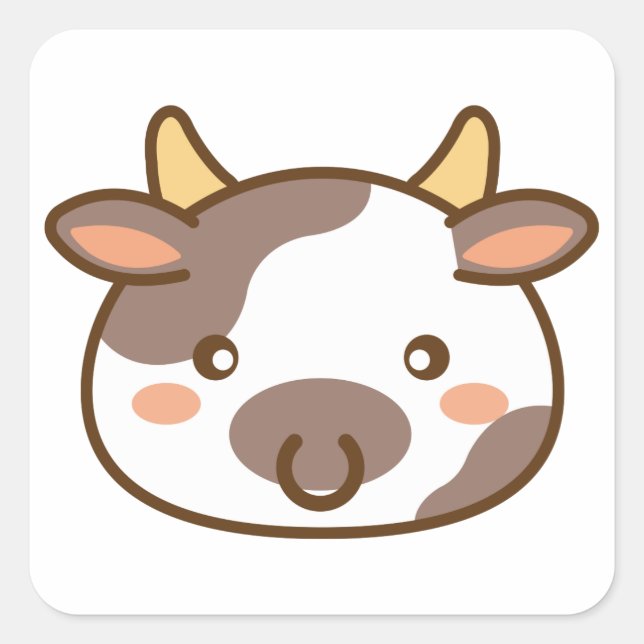 Niedlich Kawaii Cow Quadratischer Aufkleber (Vorderseite)